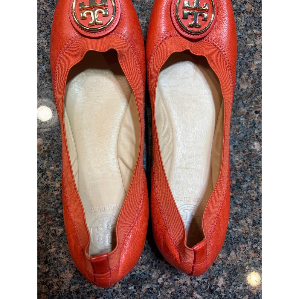 Tory Burch Women’s Orange Leather Round Toe Slip-On Ballet Flats Size 9 - Picture 8 of 16